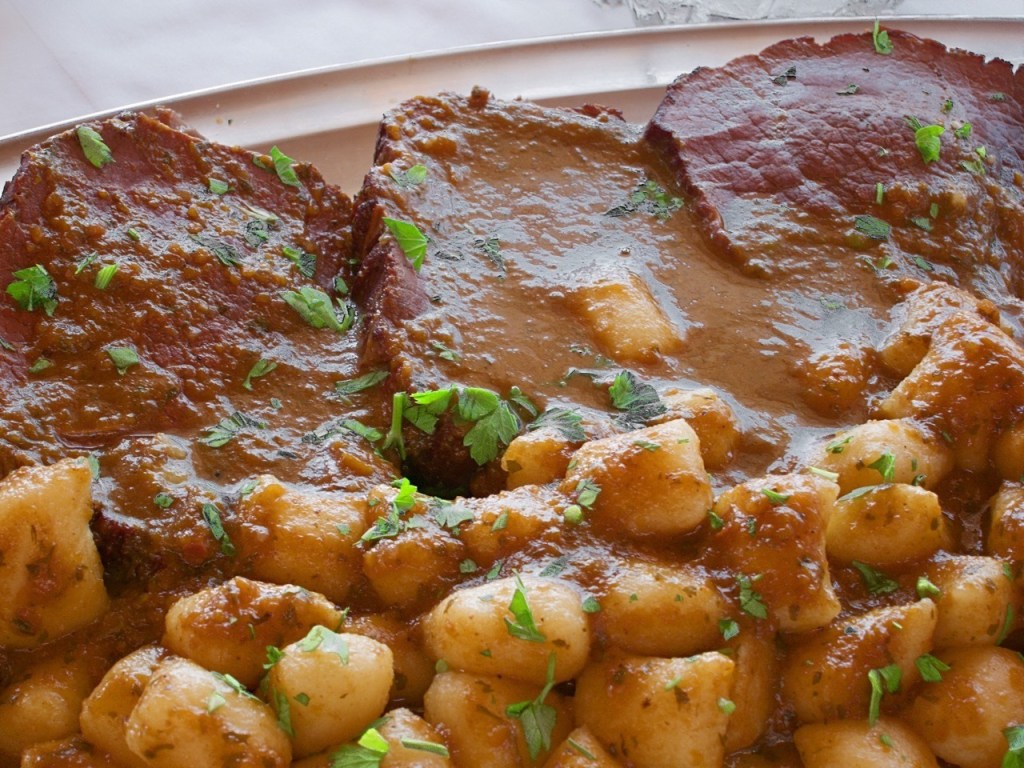 Dalmatian pasticada with gnocchi or beef stew with gnocchi